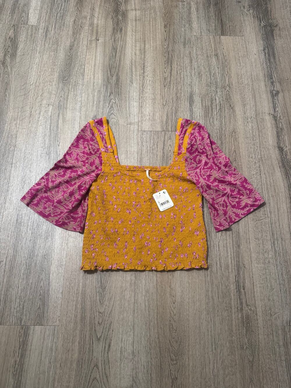 Free People Women's Marigold & Floral Smocked Top